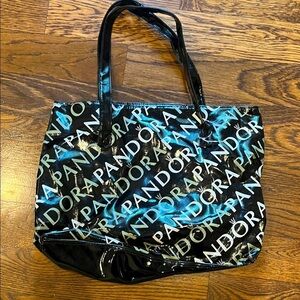 Pandora Shiny Black and Blue Logo Tote
